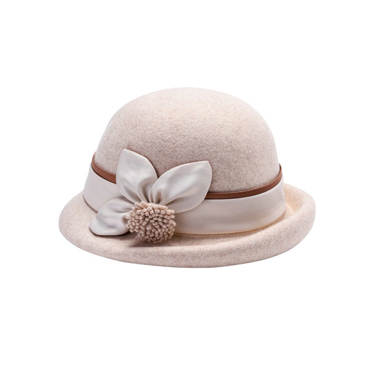 Ladies Vintage Wool Cloche Hats - Beige Blossom Elegance