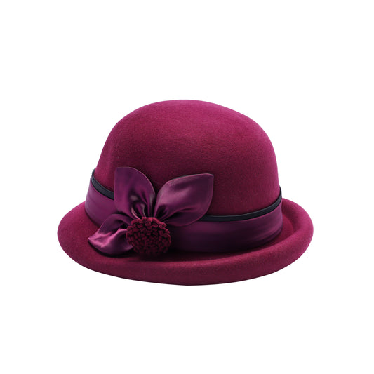 Ladies Vintage Wool Cloche Hats - Claret Blossom Elegance