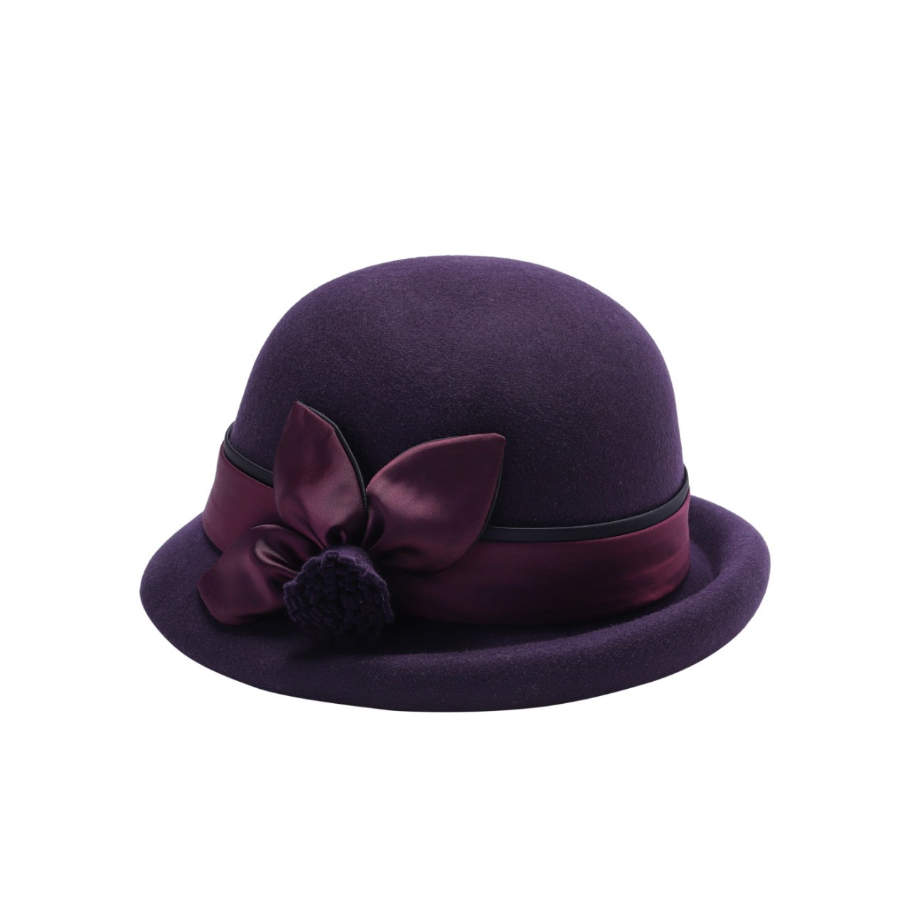 Ladies Vintage Wool Cloche Hats - Deep Purple Blossom Elegance