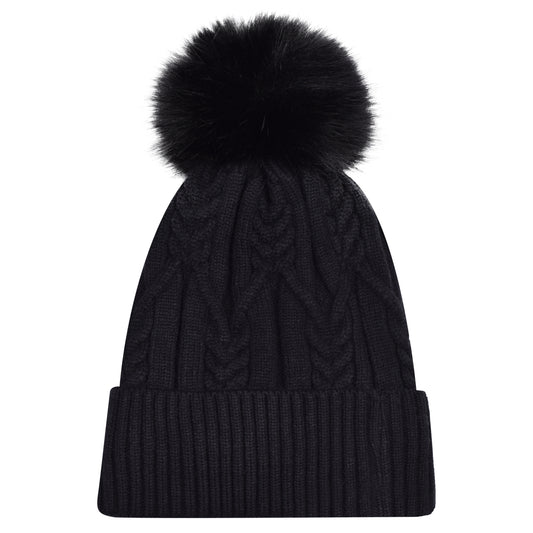 Chunky Cable Knit Pompom Hats - Luxury Fur Lined