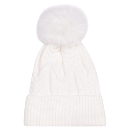 Chunky Cable Knit Pompom Hats - Luxury Fur Lined