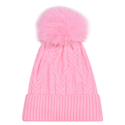 Chunky Cable Knit Pompom Hats - Luxury Fur Lined