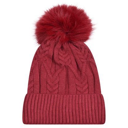 Chunky Cable Knit Pompom Hats - Luxury Fur Lined