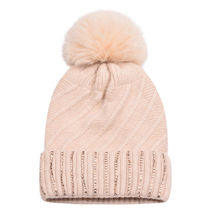 Knitted Diamante Pompom Hats - Luxury Turn up