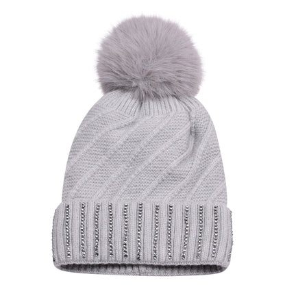 Knitted Diamante Pompom Hats - Luxury Turn up