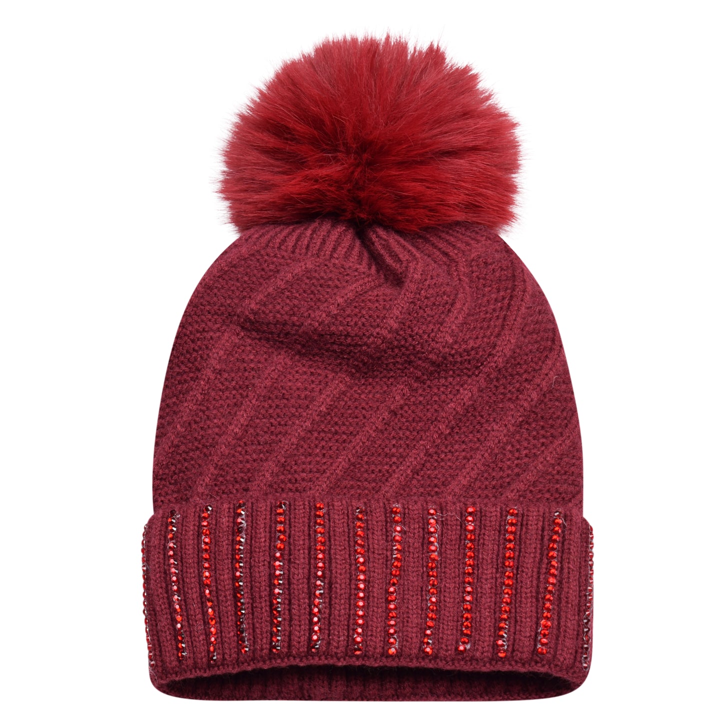 Knitted Diamante Pompom Hats - Luxury Turn up