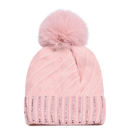 Knitted Diamante Pompom Hats - Luxury Turn up