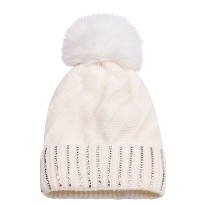 Knitted Diamante Pompom Hats - Luxury Turn up