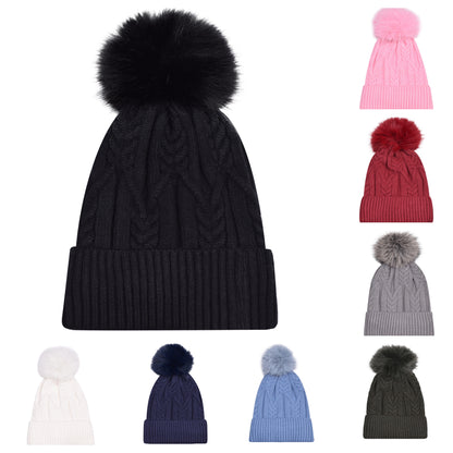 Chunky Cable Knit Pompom Hats - Luxury Fur Lined