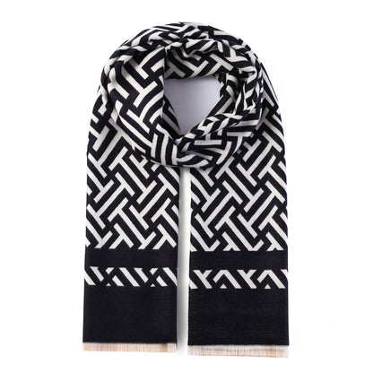 Luxurious Double Sided Jacquard Scarf - Geometric