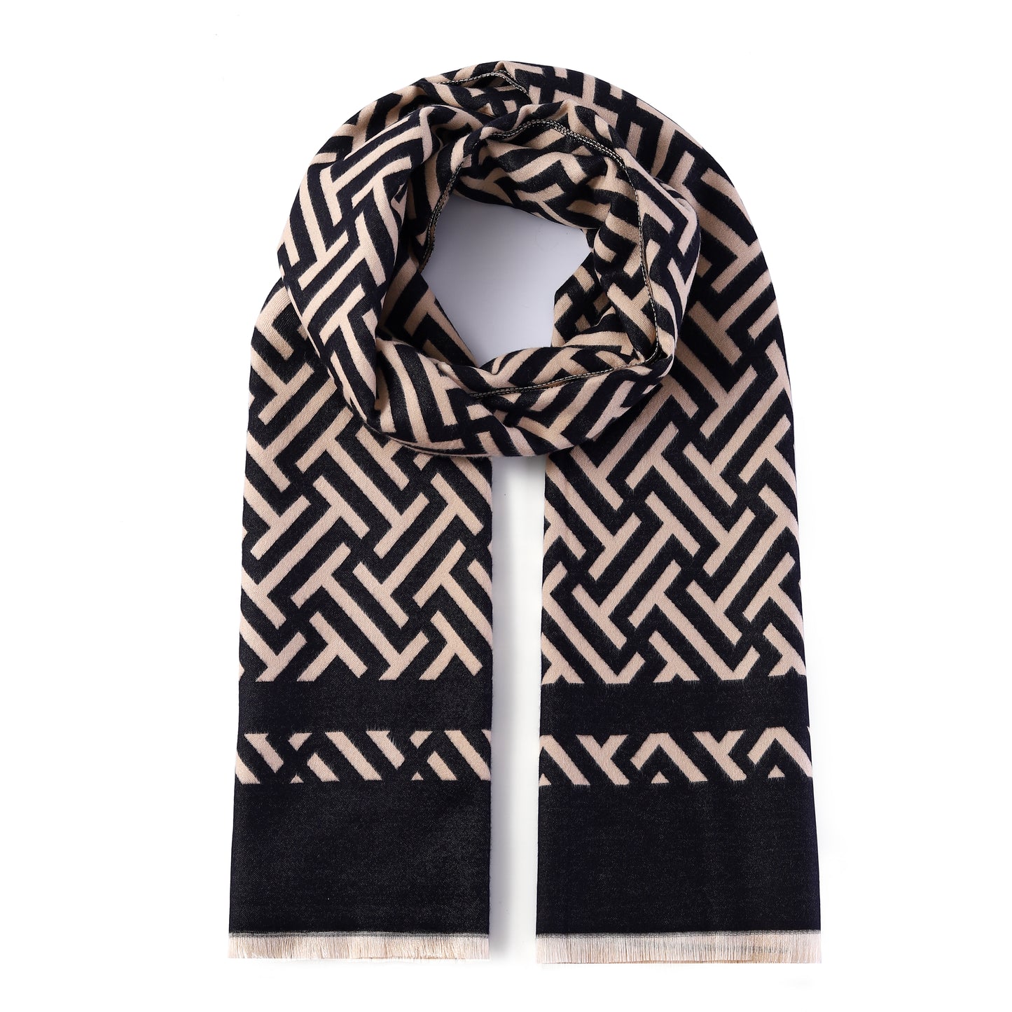 Luxurious Double Sided Jacquard Scarf - Geometric