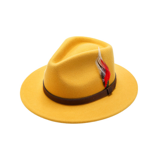 Premium Australian Wool Water Resistant Crushable Fedora Hat - Mustard